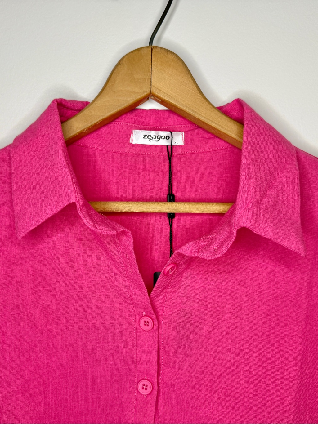 Hot Pink 100% Cotton Collard Shirt Dress Xl | Mini Shift With Pockets Nwt — image 5 of 8
